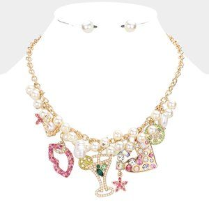 Starfish Lips Cocktail Heart Lime Pearl Pendant Necklace